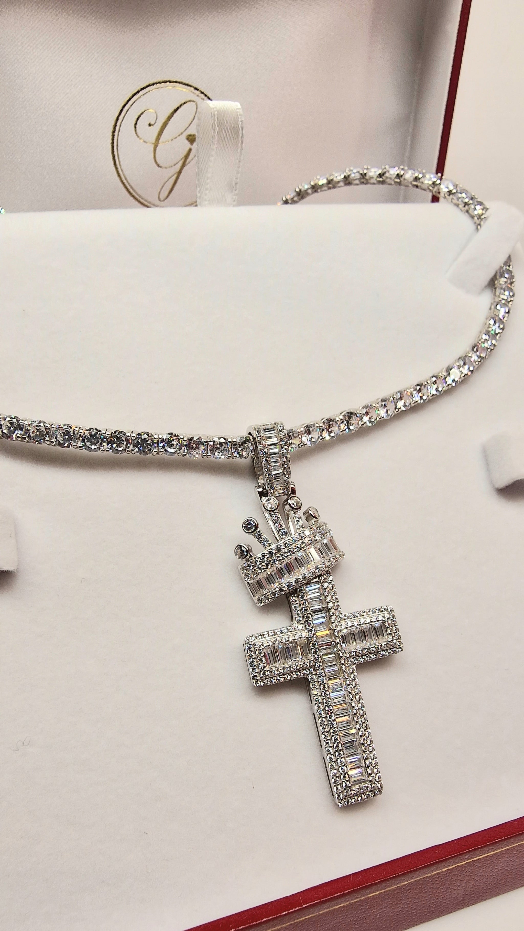 Sterling Silver 'Divine Crowned' CZ Cross & Tennis Chain – Daniel