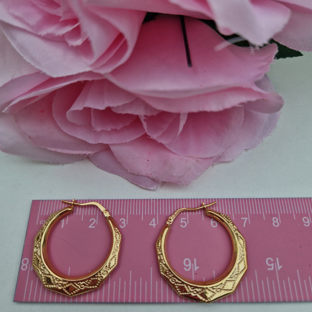 9ct Gold hoop creole aztec earrings 