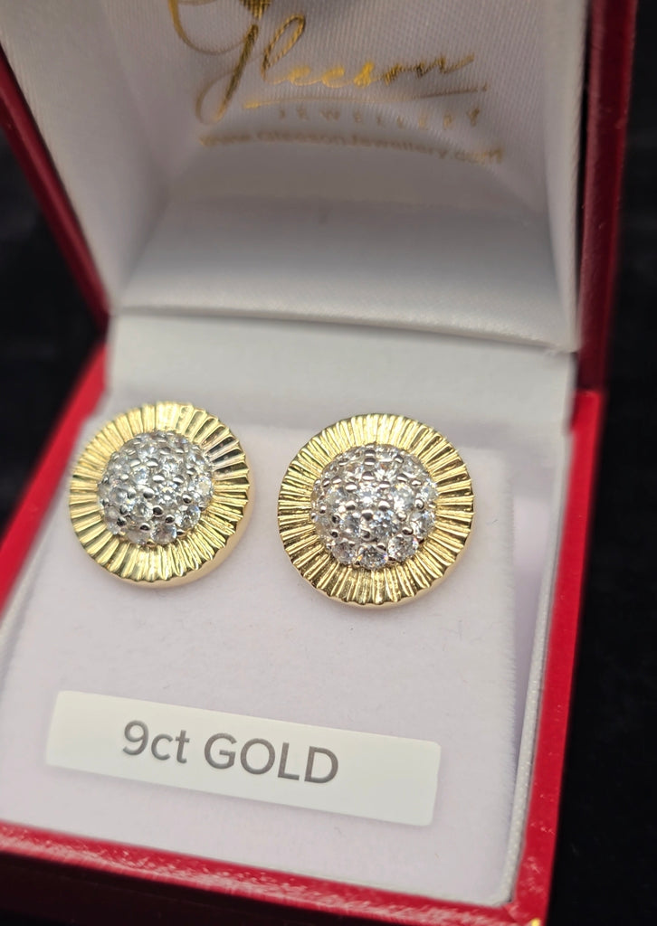 9ct Gold Large rolex inspired stud earrings from Daniel Gleeson Jewellers Cork 