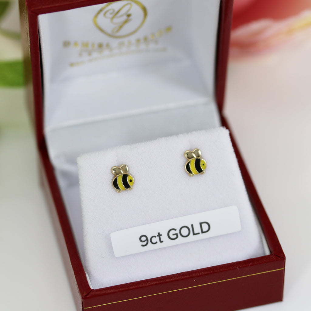 9ct gold honey bee earrings 