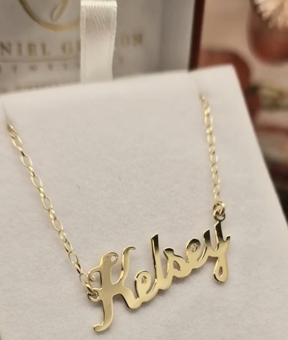 9ct Gold Name Necklace Standard Size Script 12mm