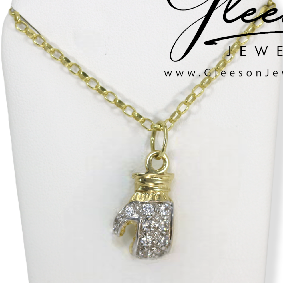 9ct Gold Solid Boxing Glove Pendant and 20