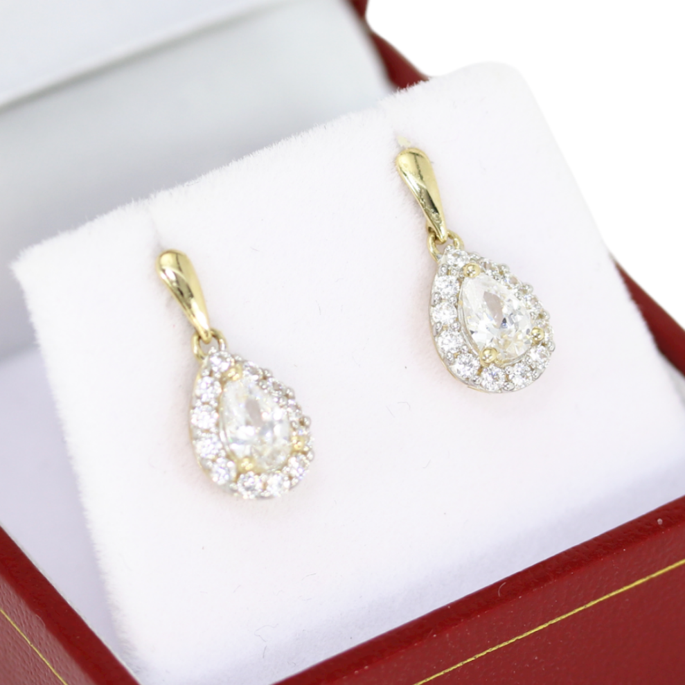 9ct Gold Pear Halo drop earrings