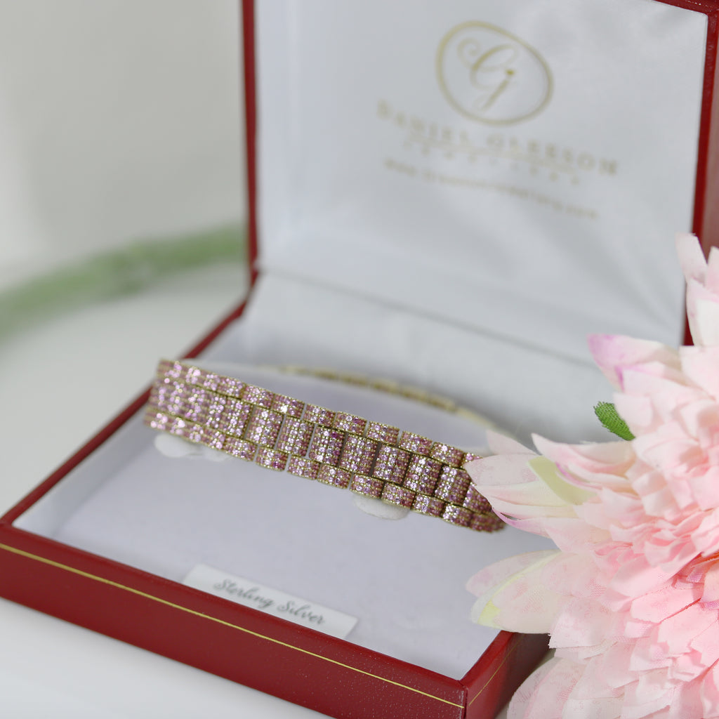 pink 9ct yellow gold ladies rolex style bracelet
