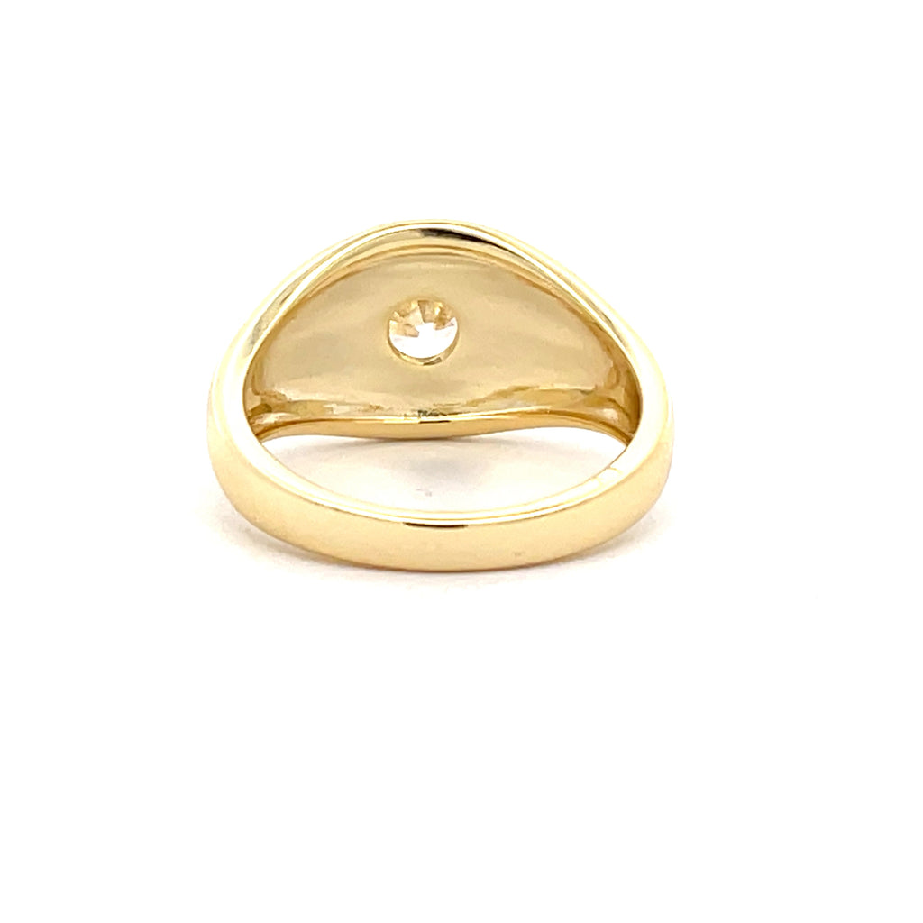 Back view of men’s Sterling Silver gold-plated solitaire ring showing smooth interior band and comfortable fit.