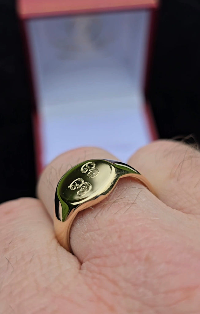 Signet ring with thick band, heavy guage, complimentary engraving 