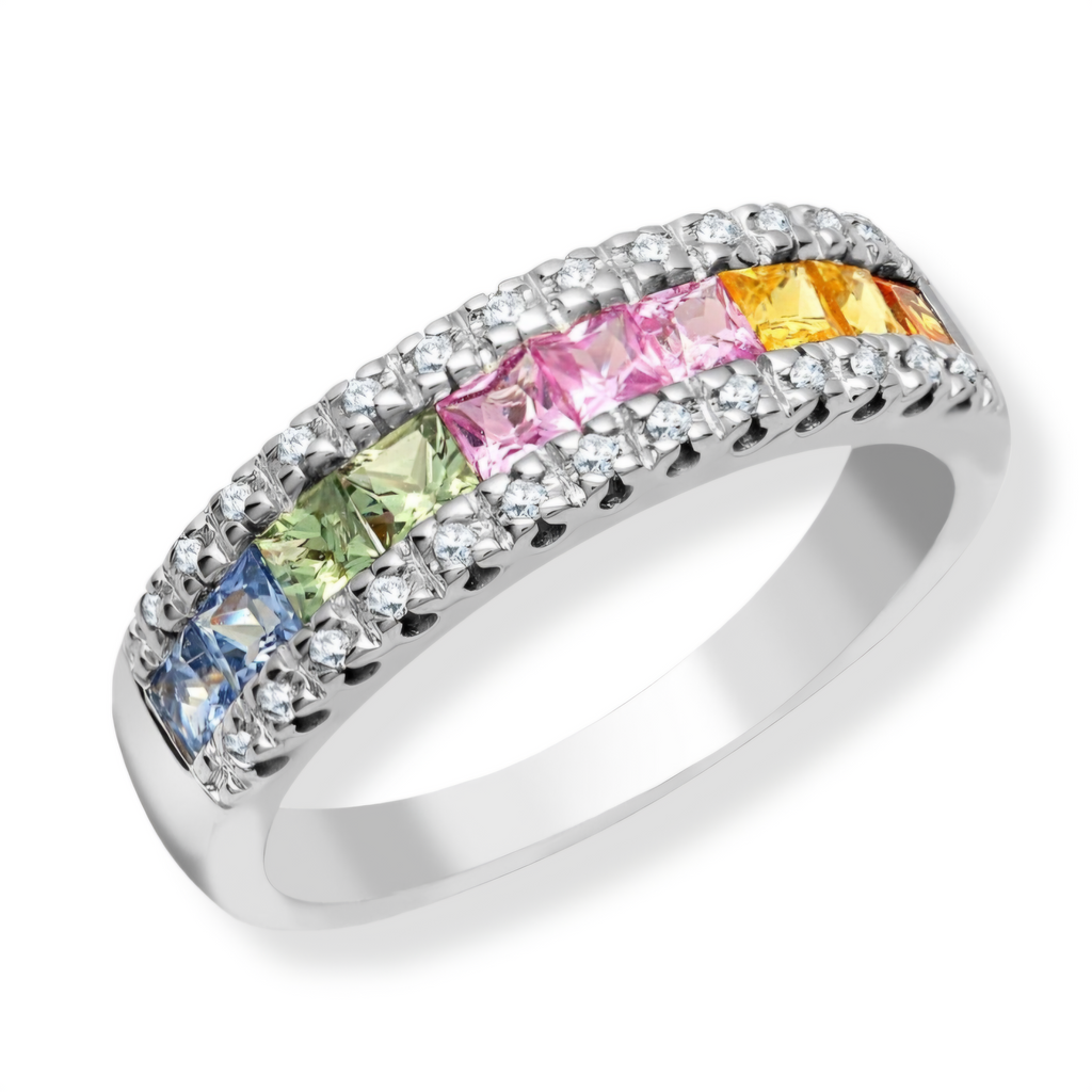 18ct White Gold Multicoloured sapphire eternity ring