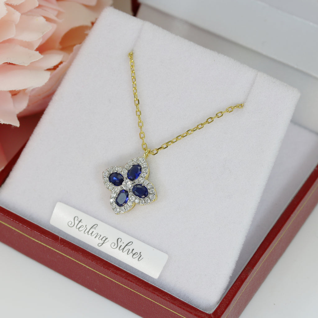 sapphire clover pendant in sterling silver with gold plating from gleeson jewellers in cork 