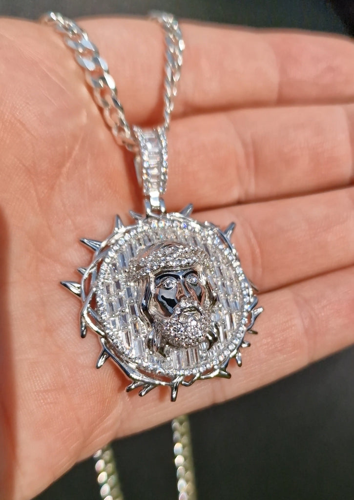 Silver our Lords head pendant and chain 