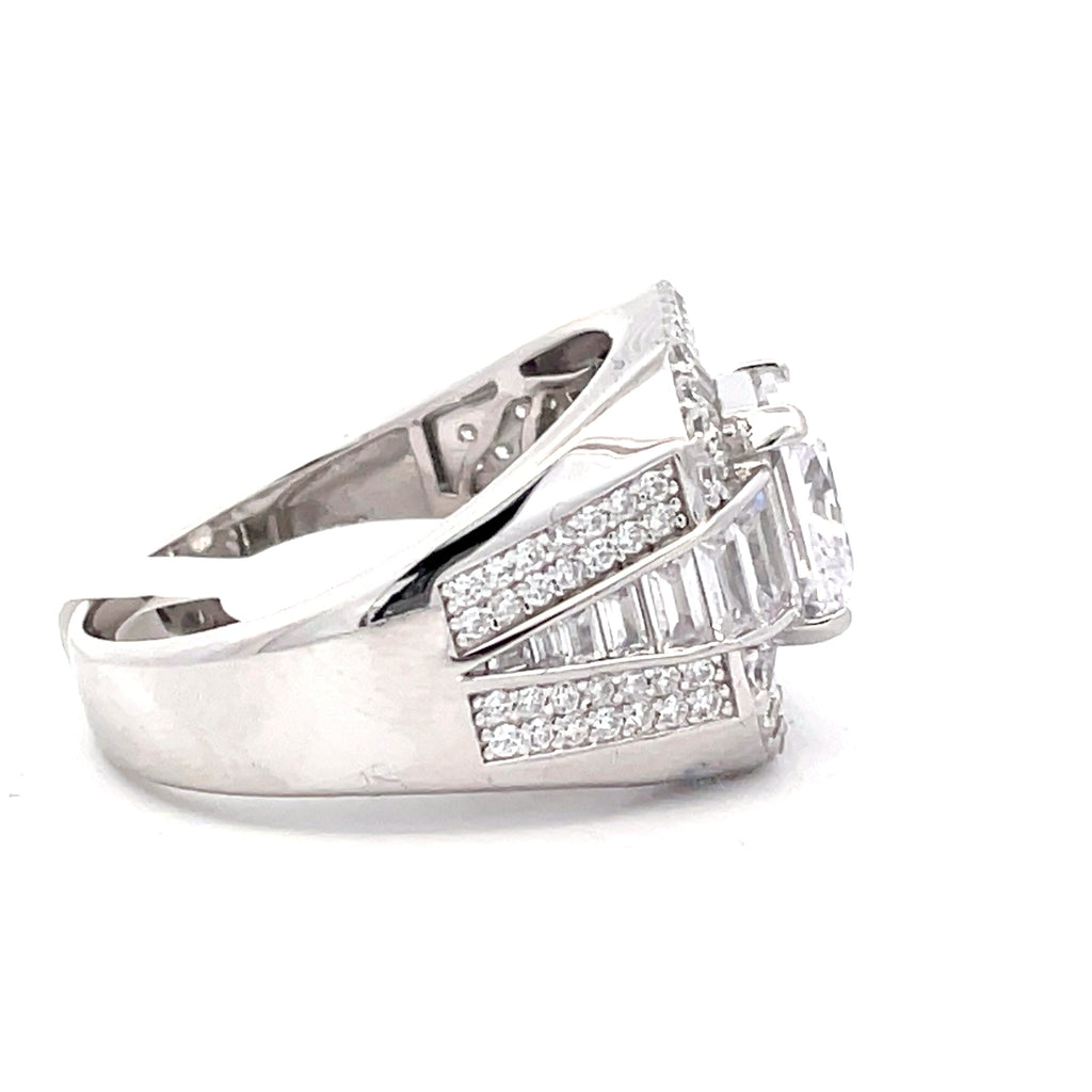 Side profile of Sterling Silver 925 men’s ‘Arcline’ dress ring highlighting tapered band and bold geometric design, Gleeson Jewellers.