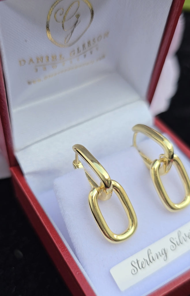 PaperClip drop earrings with a gold vermeil luxurious finish gleeson jewellery 