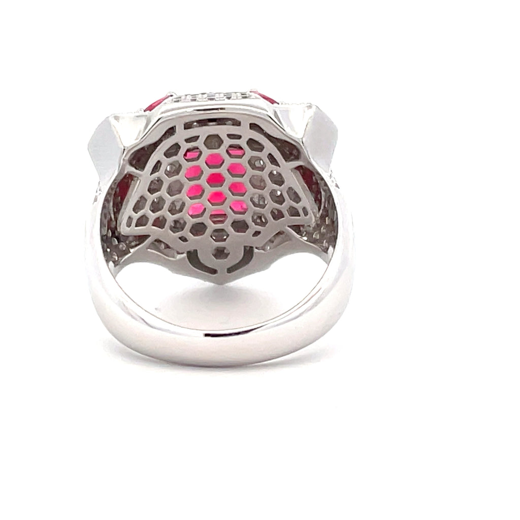 Back view of Sterling Silver panther head ring showing solid craftsmanship and detailed interior design.