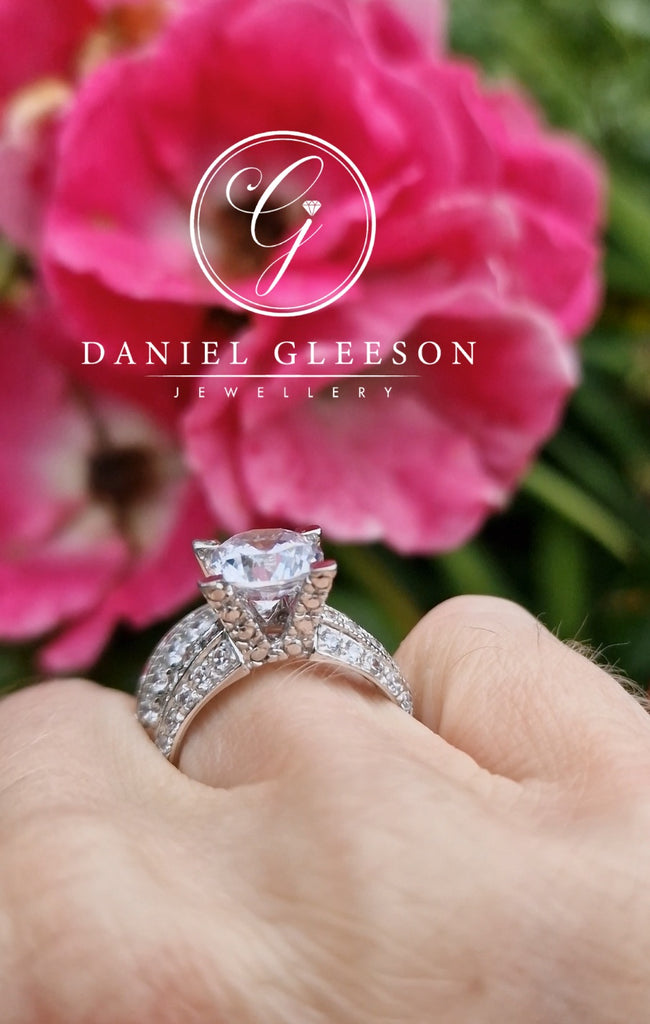 Bridal Ring set Kate in 9ct white gold displayed on the finger from Daniel Gleeson Jewellers Cork 