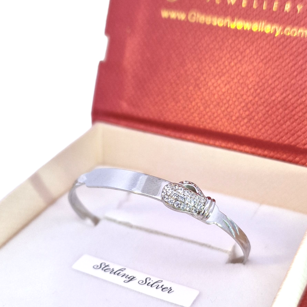 Baby bangle with boxing glove in gleeson jewellery box