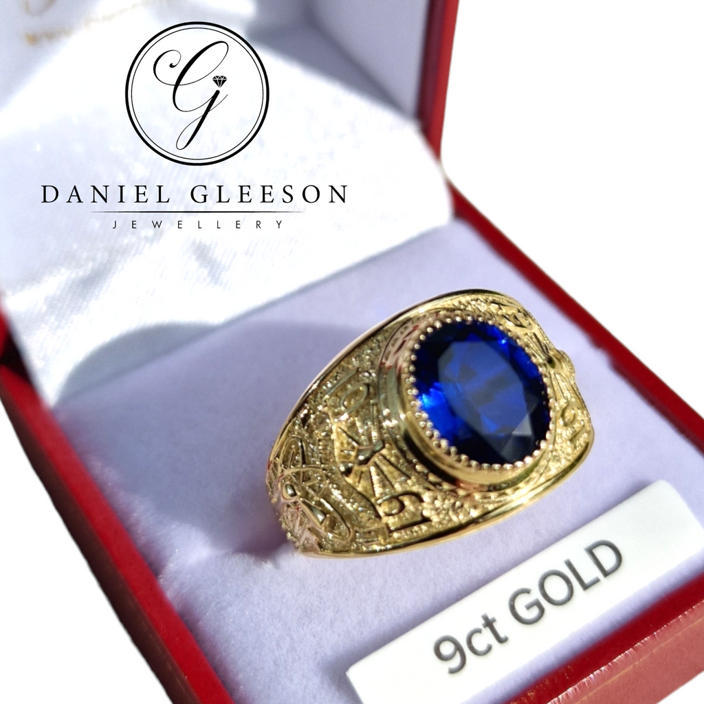 Blue stone college ring from gleesons jewellers in cork