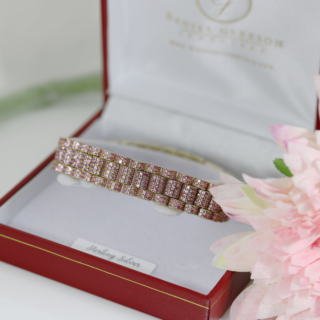 pink ladies fully Iced out rolex style bracelet