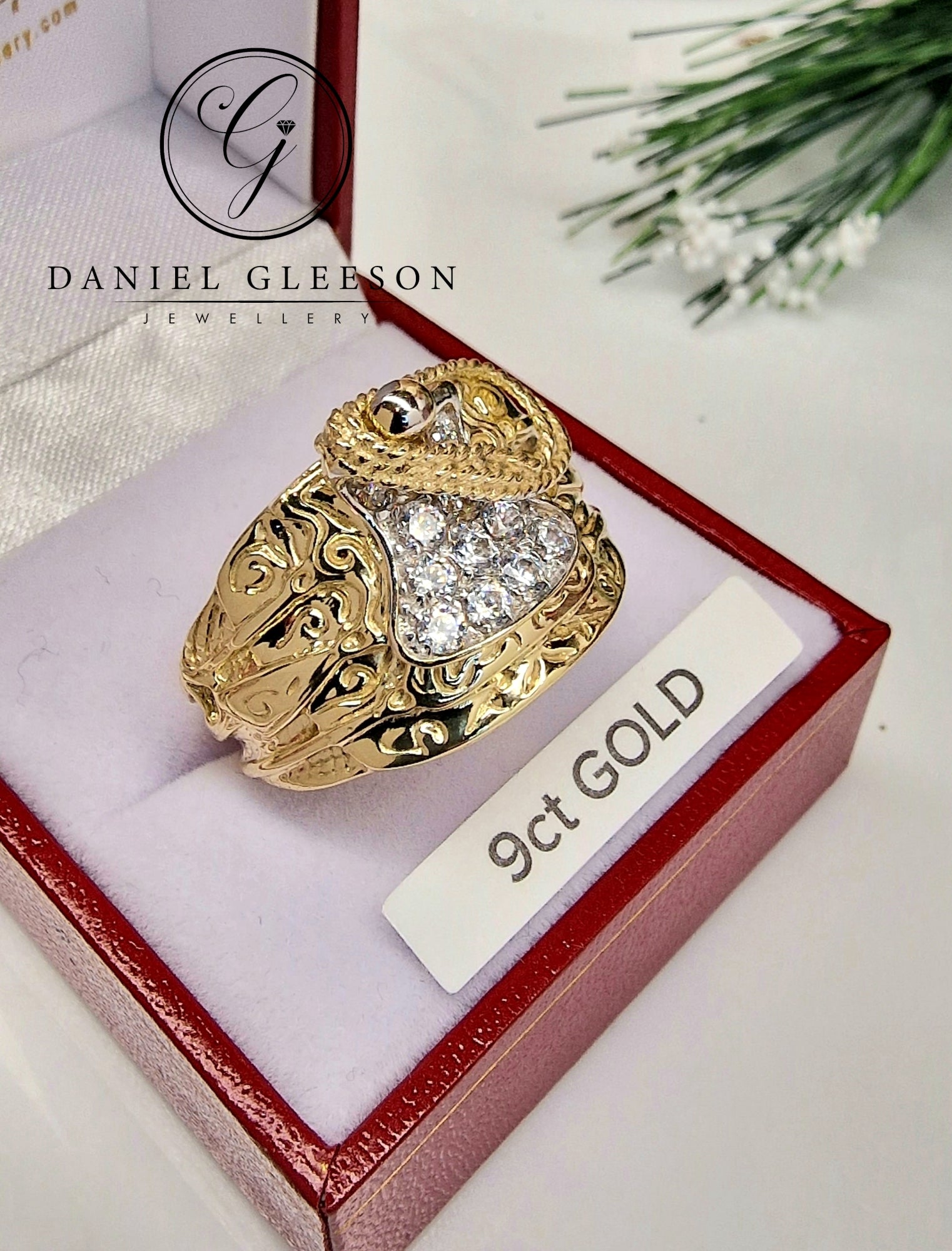 Cubic Zirconia Mens Rings Saddle Ring Diamonds 9ct Gold Cubic