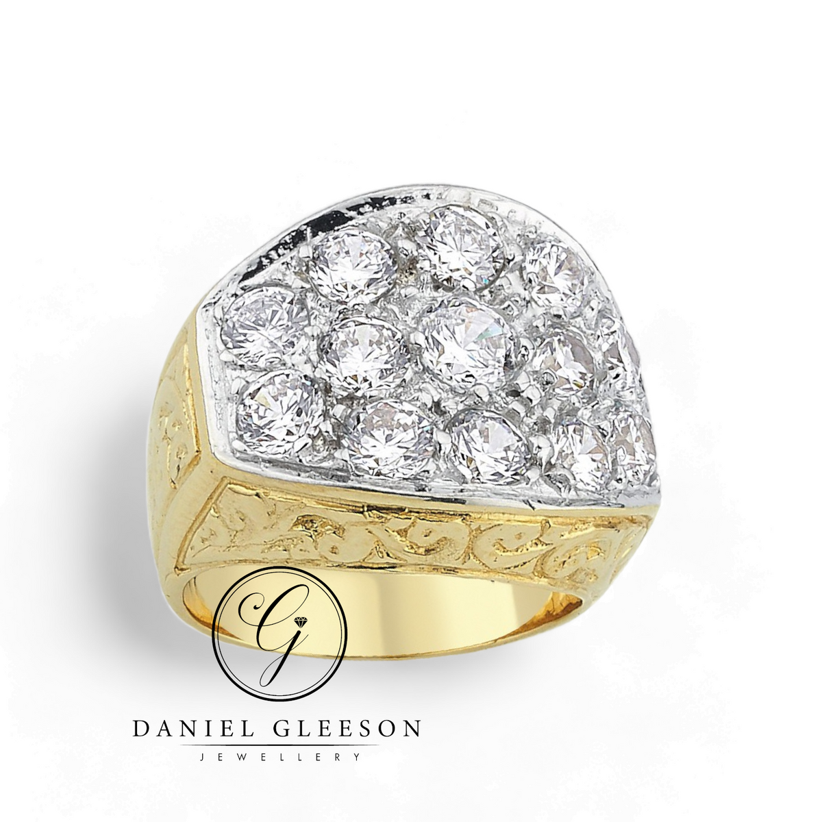 Mens 9ct Gold Heavy Cluster CZ ring – Daniel Gleeson Jewellers