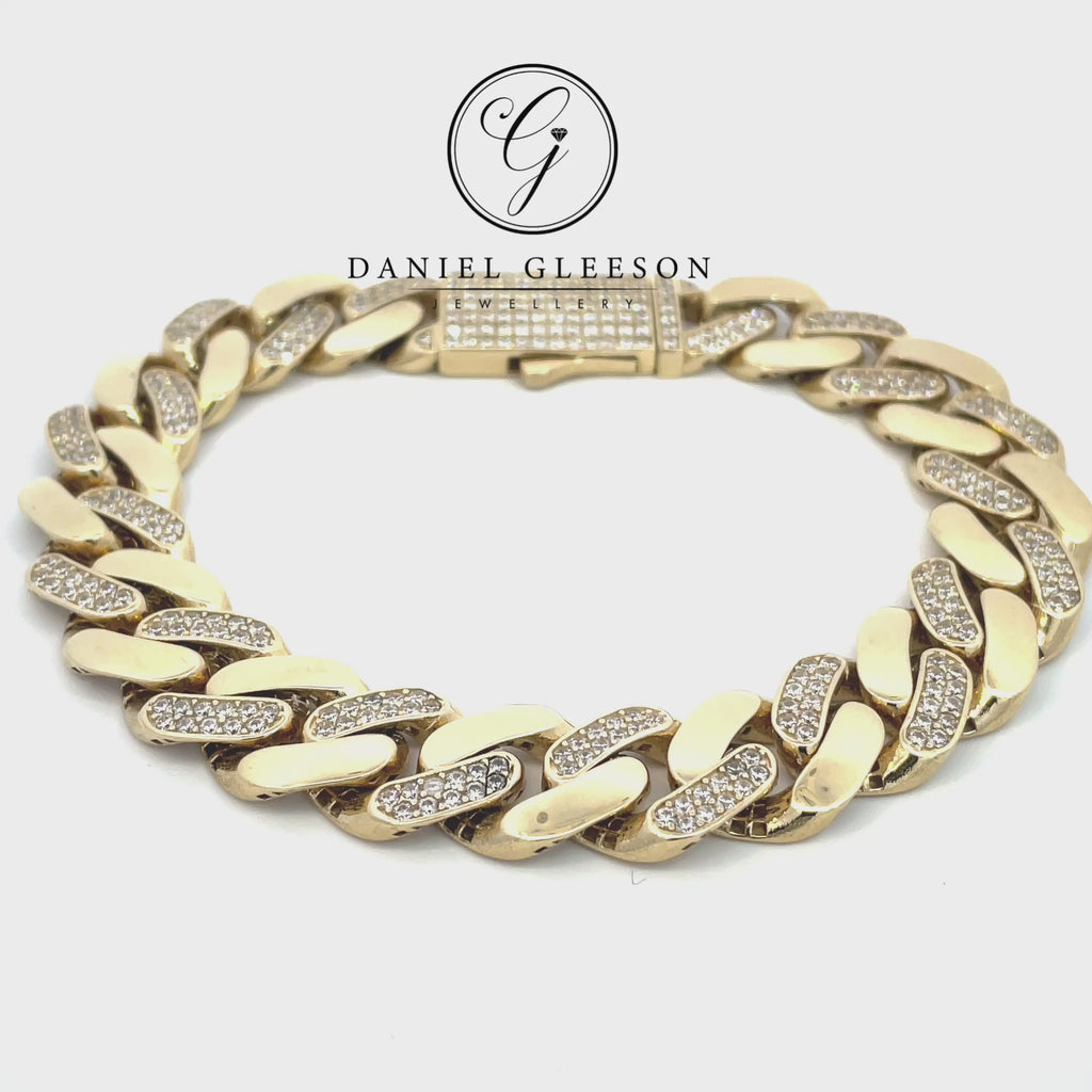 video of a mens 9 carat gold bracelet rotating on a white plate from daniel gleeson jewellers in cork 