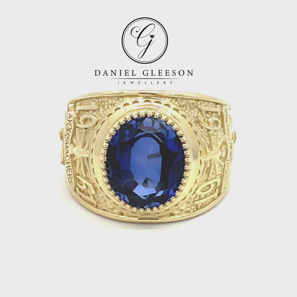 college ring with blue stone video from Daniel Gleeson Jewellers Cork 