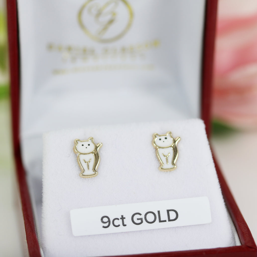 9ct gold kitten stud earrings