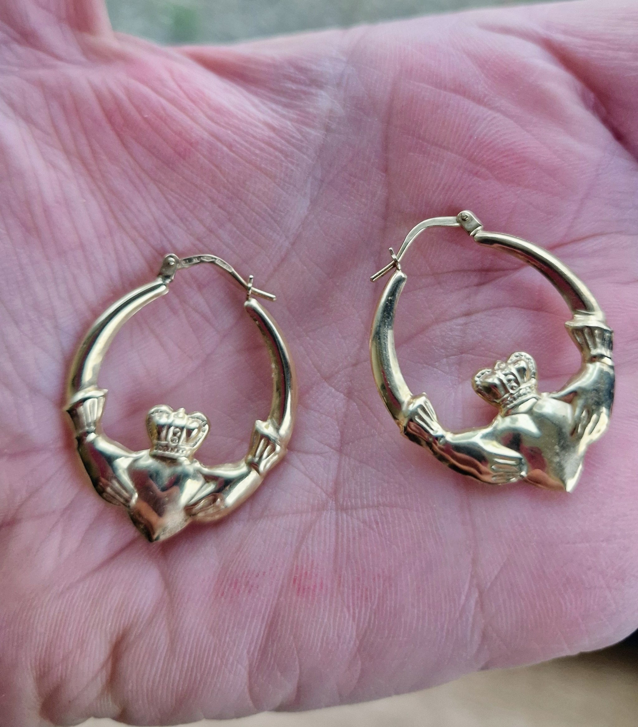 Boucles D'oreilles Créoles Claddagh En Or 9 Carats (375/1000) - Femme - 24x20mm - Neuf Avec étiquettes