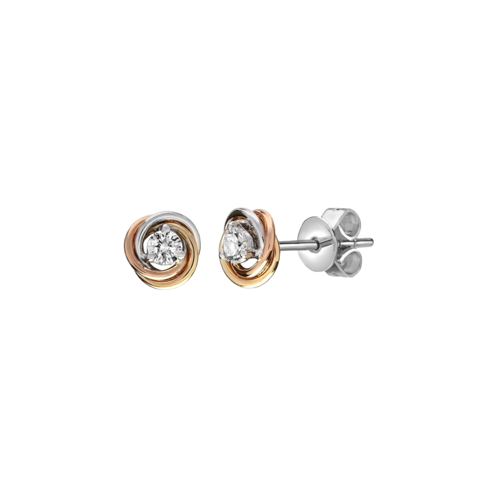 18ct Gold Diamond 3 Colour Knot Stud Earrings - 0.20ct Diamond Daniel Gleeson Jewellers, Gleeson Jeweller, Gleeson jewellers, Daniel Gleeson Jewellery, Gleesons Jewellers, GleesonJewellery.com, jewellers Cork