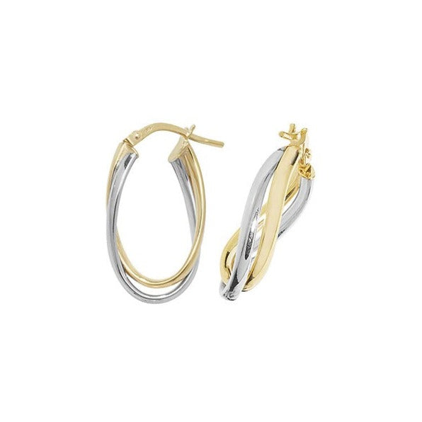 9ct Yellow and White Gold Oval Hoop Earrings gleeson jewellery