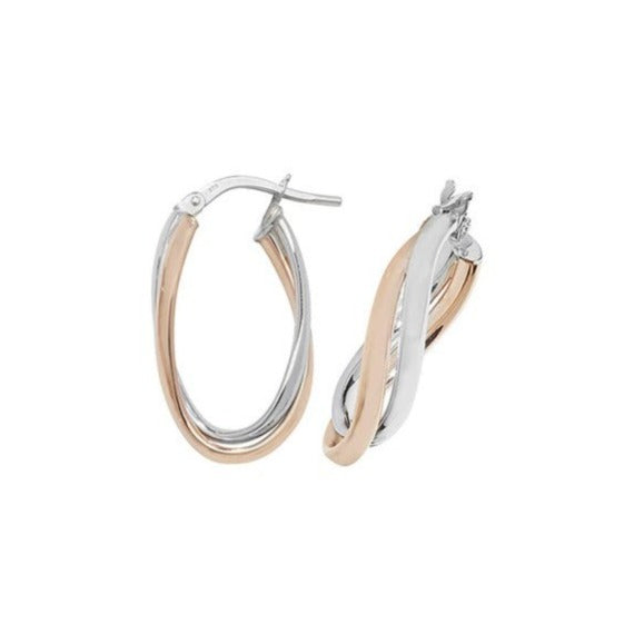 9ct Rose and White Gold Oval Hoop Earrings gleeson jewellery