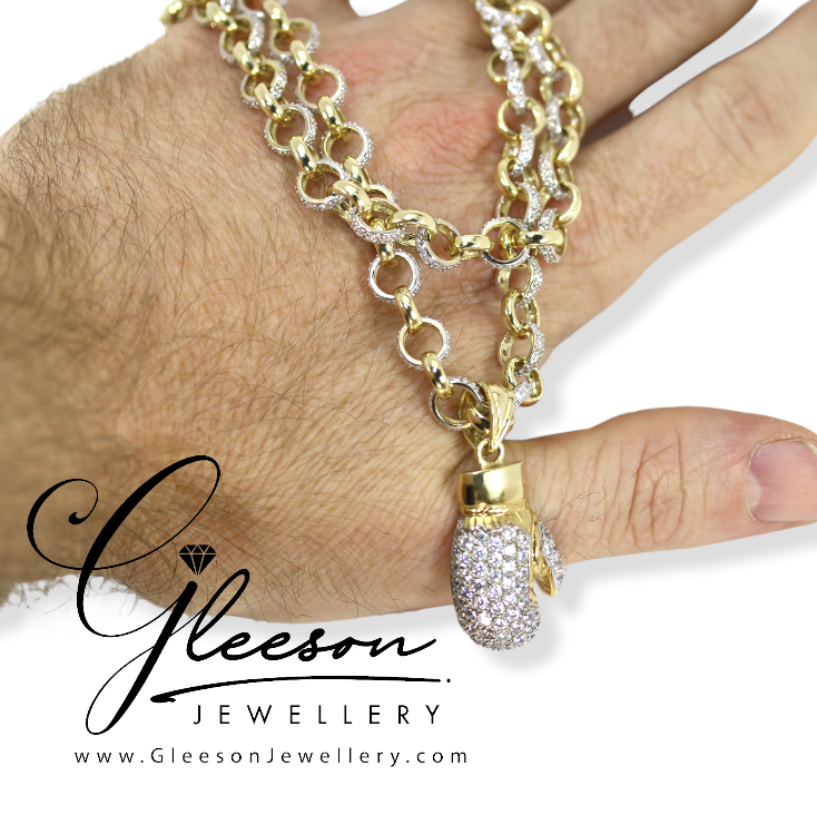 9ct Gold Solid Boxing Glove Pendant and 24" Cubic Zirconia Belcher Chain, Gleeson Jewellers, Daniel Gleeson Jewellers, Gleesons Jewellers