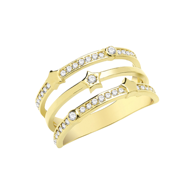 9ct Gold Cubic Zirconia Star Three Band Dress Ring Daniel Gleeson Jewellers, Gleeson Jeweller, Daniel Gleeson Jewellery, Gleesons Jewellers