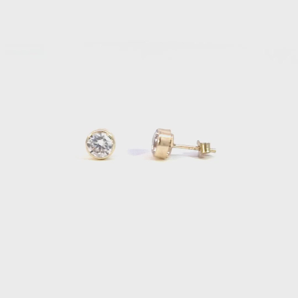 9ct Gold Rubover Bezel CZ 5mm Earrings 