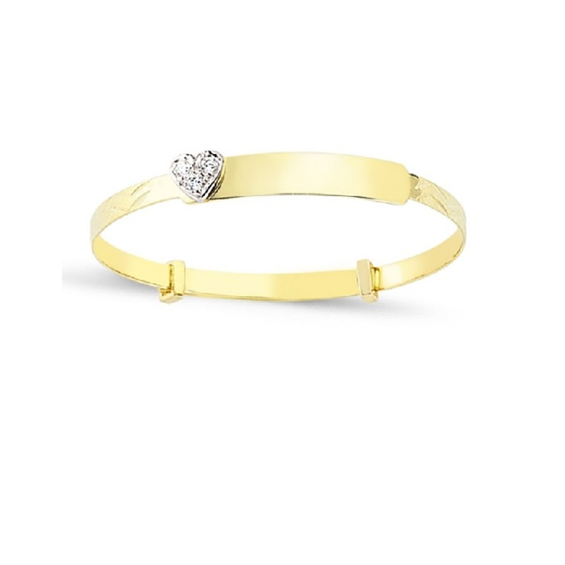 9ct Gold Expandable Cubic Zirconia Single Heart ID Baby Bangle Daniel Gleeson Jewellers, Gleeson Jeweller, Daniel Gleeson Jewellery, Gleesons Jewellers