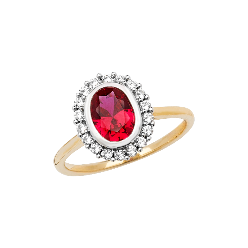 9ct Gold Cubic Zirconia & Ruby Oval Custer Dress Ring Gleeson Jewellery, Daniel Gleeson Jewellers