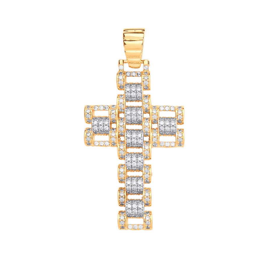 9ct Gold Cubic Zirconia Presidential Style Cross Daniel Gleeson Jewellers, Gleeson Jeweller, Daniel Gleeson Jewellery, Gleesons Jewellers
