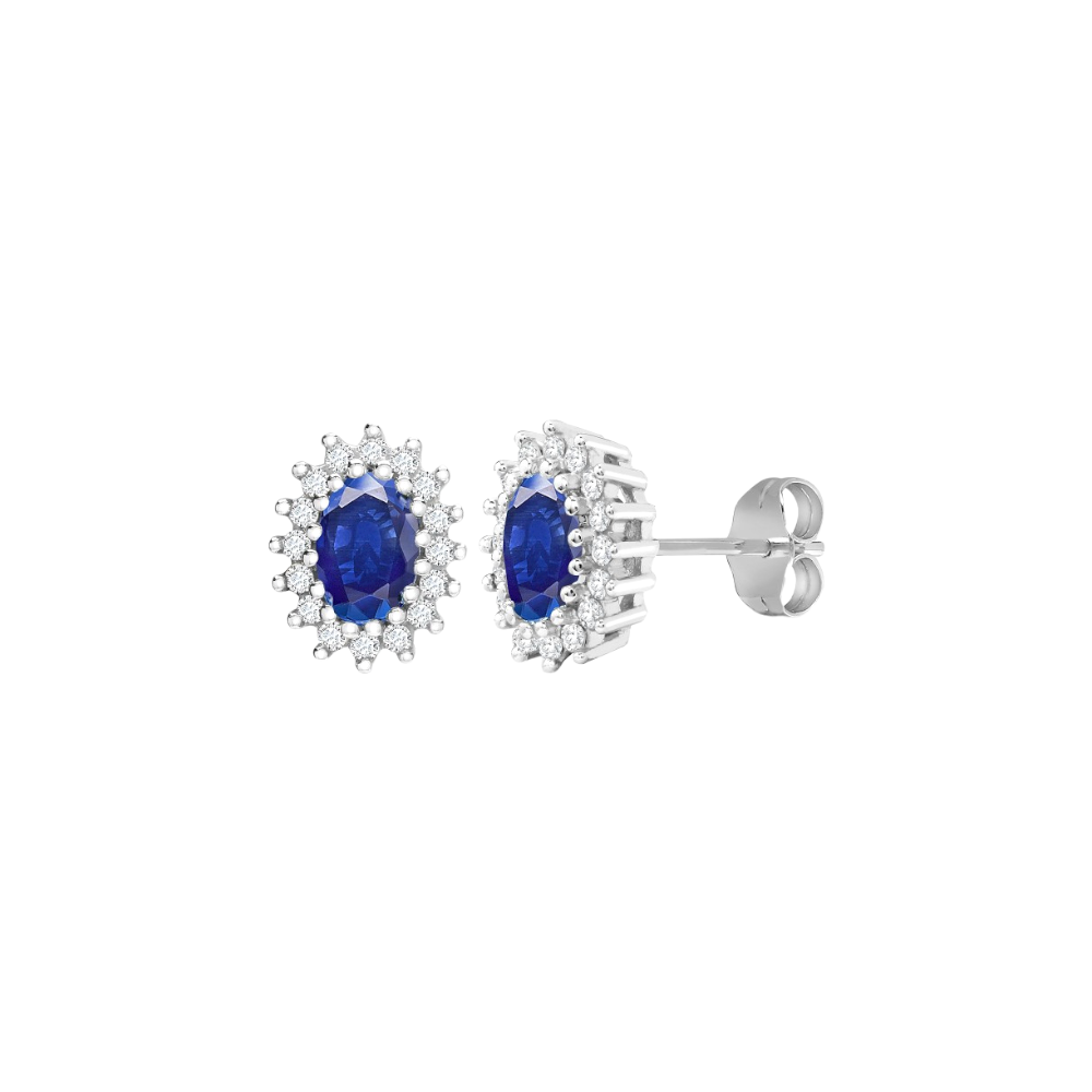 9ct White Gold Diamond and Sapphire Cluster Stud Earrings - 25pt Diamond gleeson jewellery