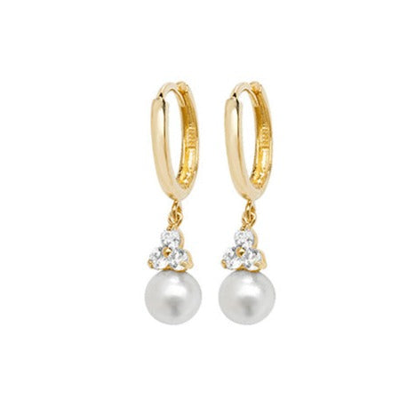 9ct Yellow Gold Pearl and Cubic Zirconia Drop Earrings gleeson jewellery