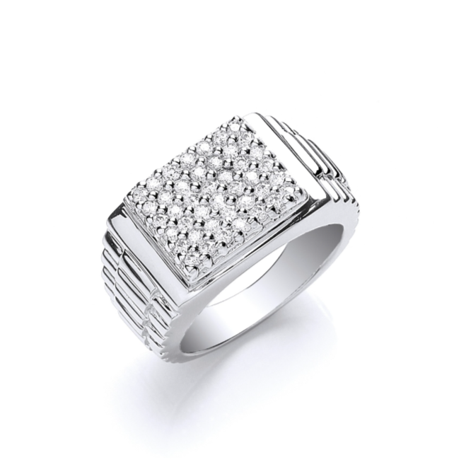 Men's 925 Sterling Silver Rectangular Geometric Ring Cubic Zirconia Size 9  - Walmart.com