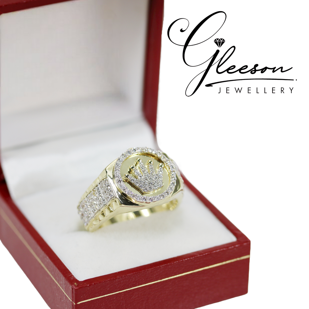 9ct Gold Mens Cubic Zirconia crown Style Ring Daniel Gleeson Jewellers, Gleeson Jeweller, Daniel Gleeson Jewellery, Gleesons Jewellers