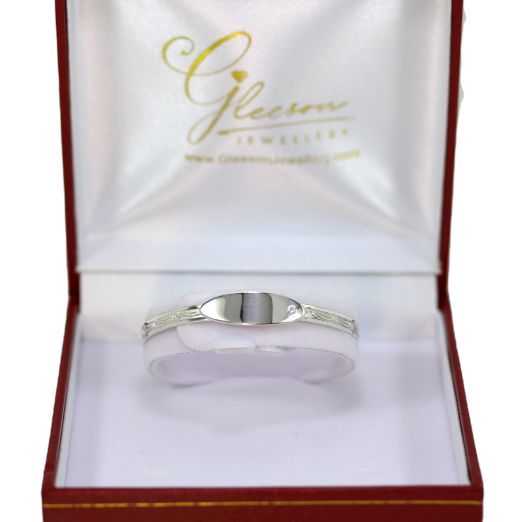 Sterling Silver Baby ID Bangle with Clear Cubic Zirconia, Gleeson Jewellers, Daniel Gleeson Jewellery, Gleesons Jewellers