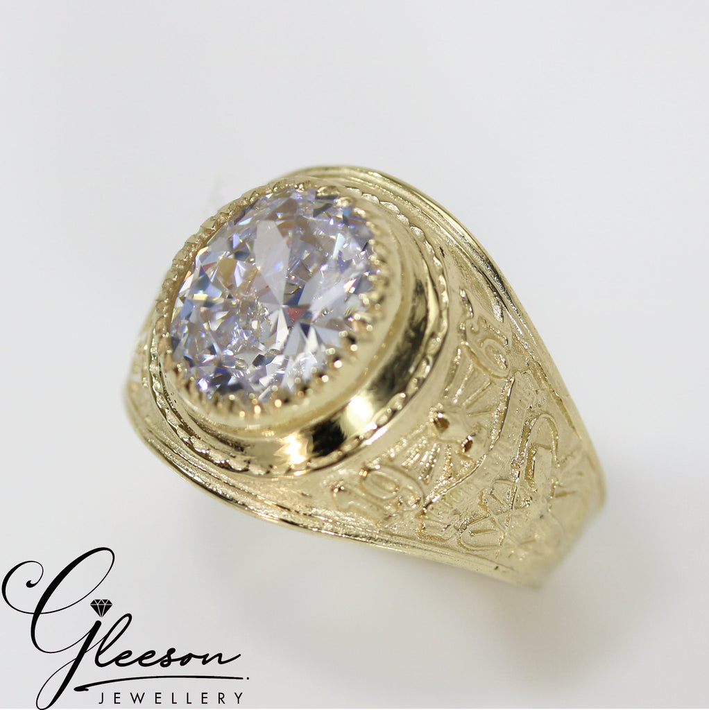 9ct Gold Cubic Zirconia Mens College Ring Gleeson Jewellery, Daniel Gleeson Jewellers