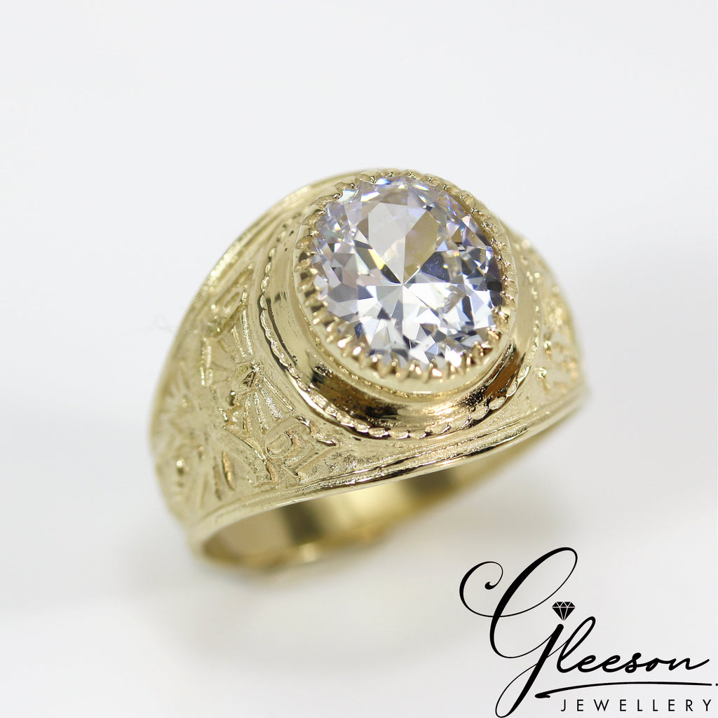 9ct Gold Cubic Zirconia Mens College Ring Gleeson Jewellery, Daniel Gleeson Jewellers