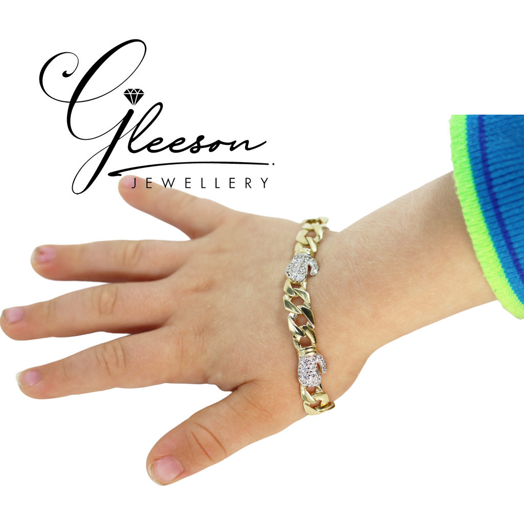 9ct Gold Cubic Zirconia Baby/Kids Boxing Glove Bracelet Gleeson Jewellery, Daniel Gleeson Jewellers