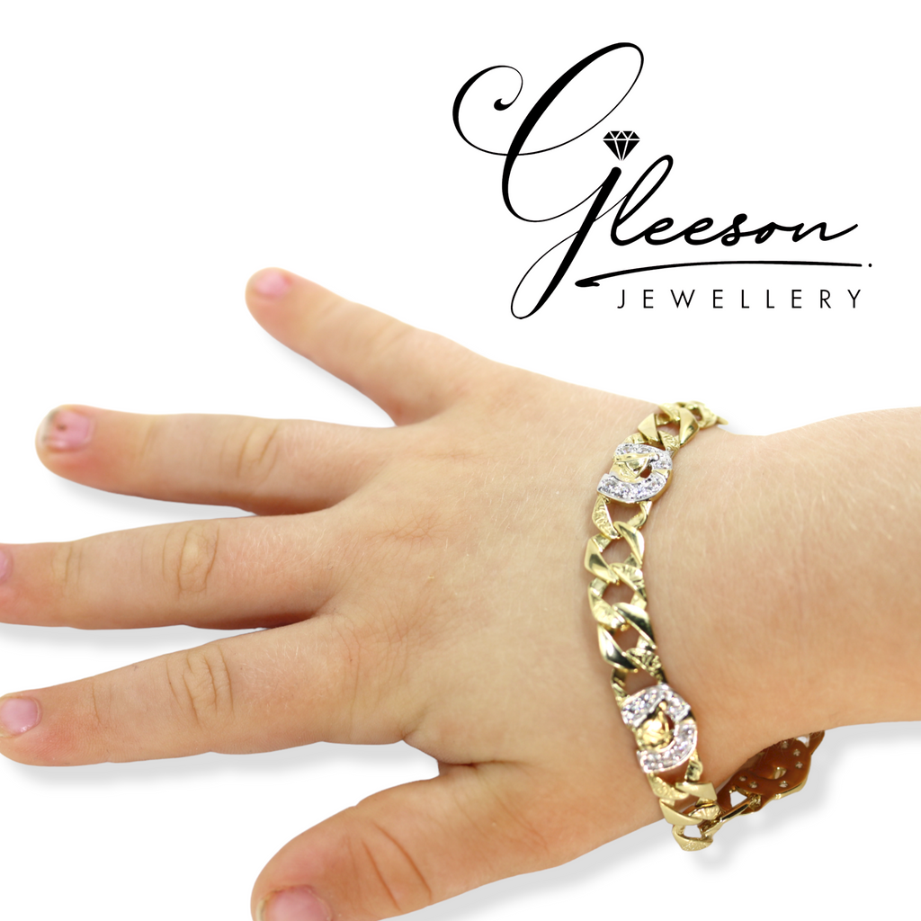 9ct Gold Cubic Zirconia Horse Shoe Baby Bracelet Gleeson Jewellery, Daniel Gleeson Jewellers