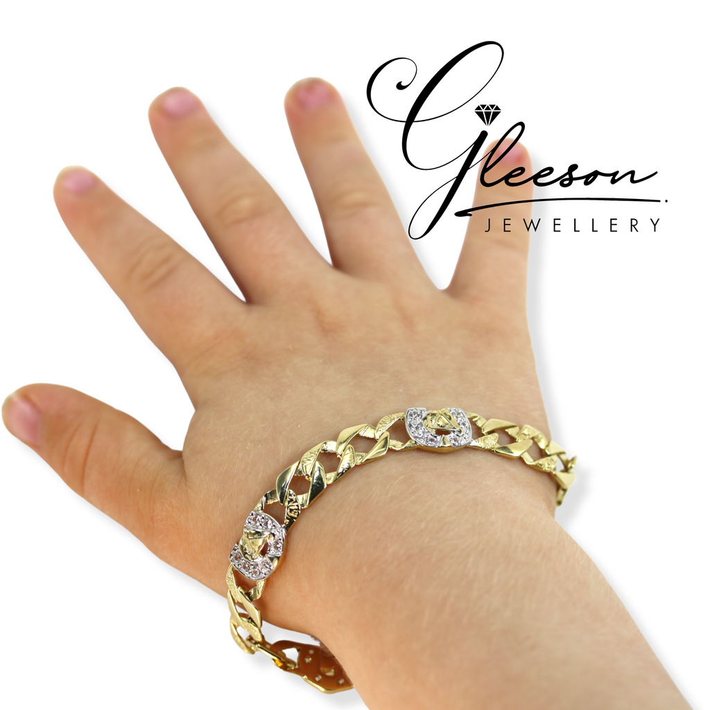 9ct Gold Cubic Zirconia Horse Shoe Baby / Childrens Bracelet and Ring Set Gleeson Jewellers, Daniel Gleeson Jewellery, Daniel Gleesons Jewellers Cork