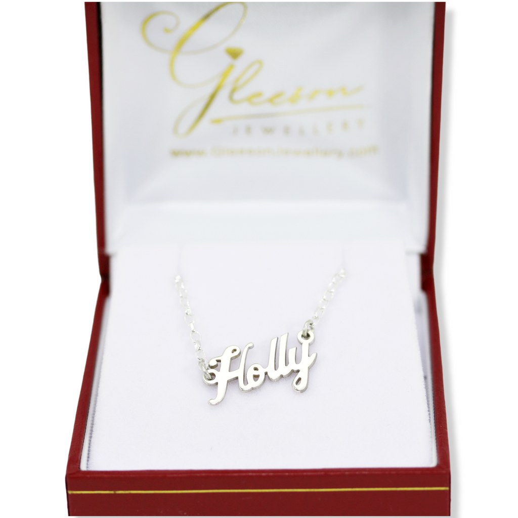 Sterling Silver Name Chain - Small Script Size (Suitable for Children, 10mm Capital Letters) - Made to Order-Order before Dec 2nd for Christmas delivery Daniel Gleeson Jewellers, Gleeson Jewellers, Gleesons Jewellers, Gleeson Jewellery