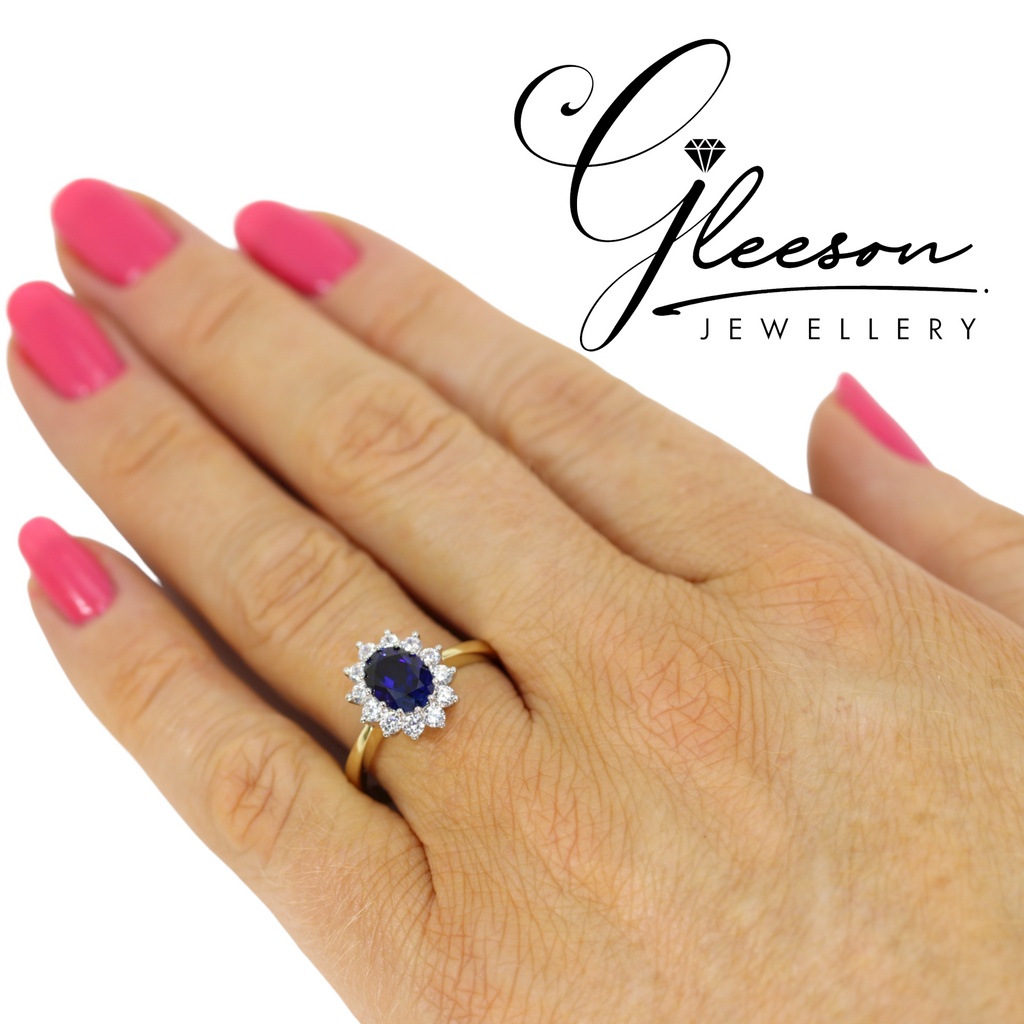9ct gold sapphire and cubic zirconia ring discount