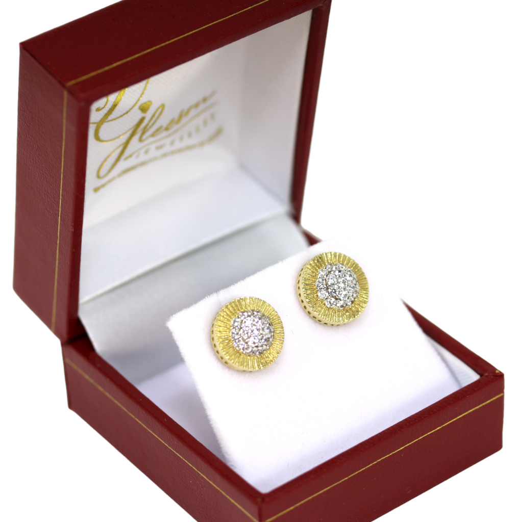 9ct Gold Cubic Zirconia Rolex Stud Earrings - Medium Size 11mm Gleeson Jewellers, Daniel Gleeson Jewellery, Gleeson Jeweller, Gleesons Jewellers