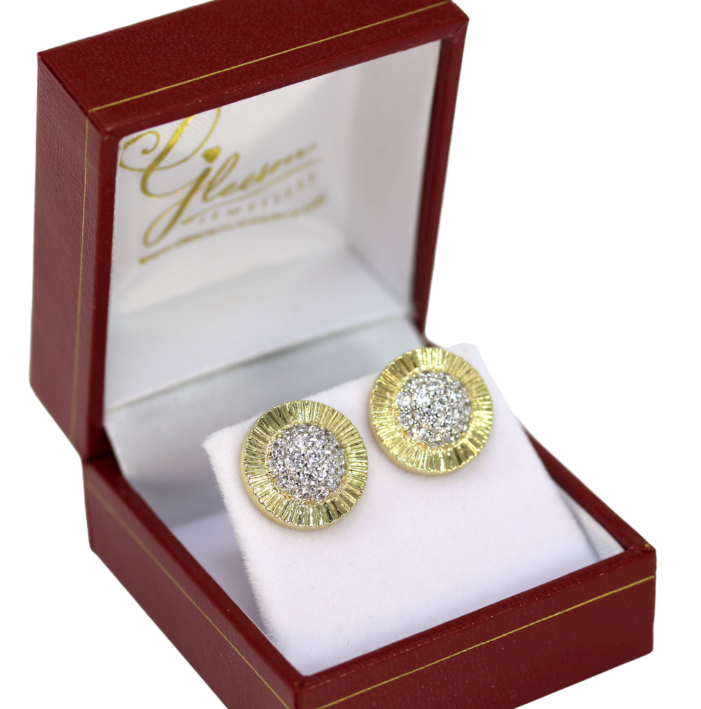 9ct Gold Cubic Zirconia Rolex Stud Earrings - Large Size 15mm Gleeson Jewellers, Daniel Gleeson Jewellery, Gleeson Jeweller, Stephen Gleesons Jewellers