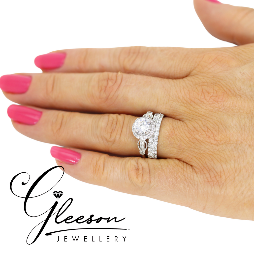 **Special Offer Was €795 Now €699 - 9ct White Gold Cubic Zirconia Halo Ring Set Gleeson Jewellers, Daniel Gleeson Jewellery, Gleeson Jeweller, Gleesons Jewellers